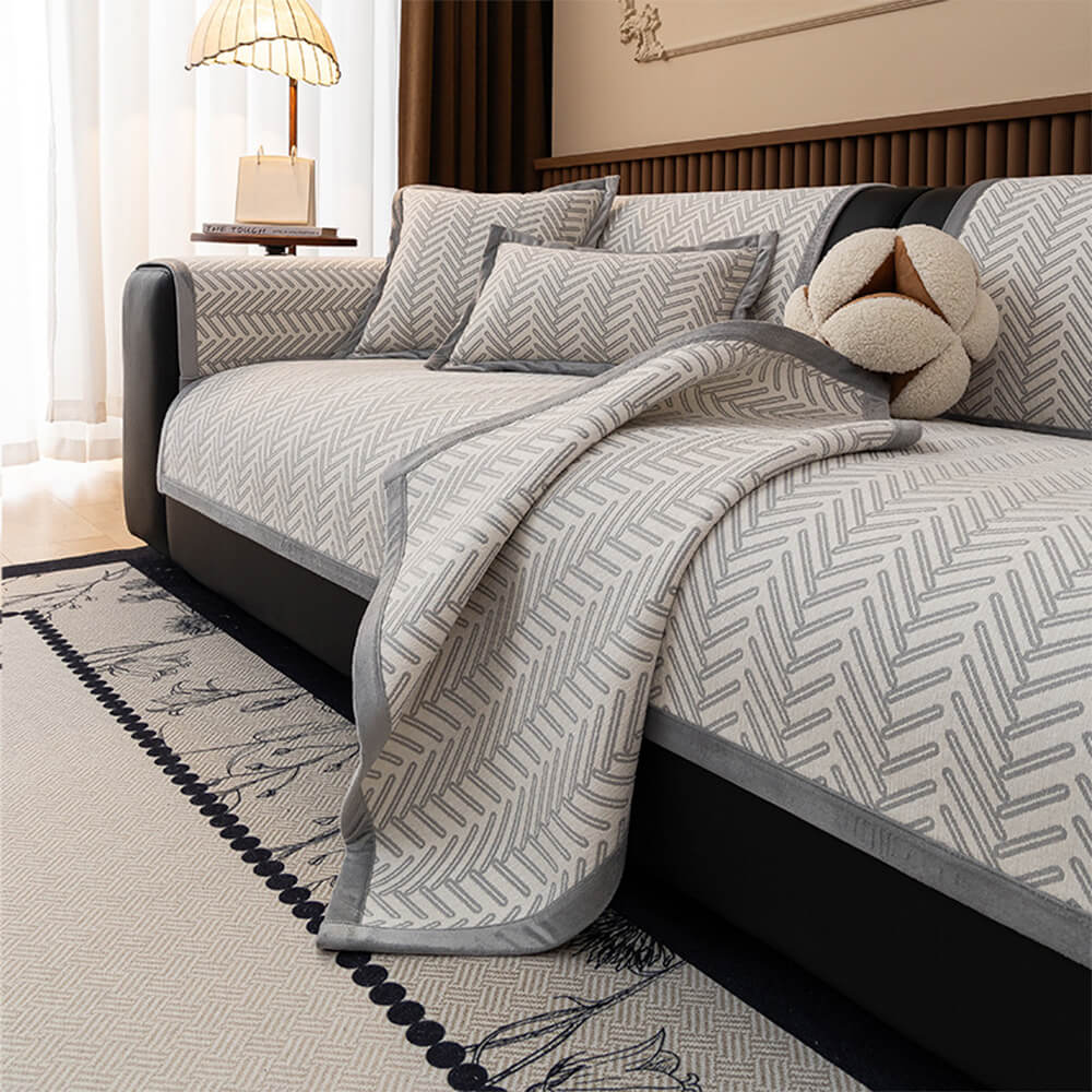 Modern Chic Herringbone Chenille Anti-scratch Non-Slip Couch Cover