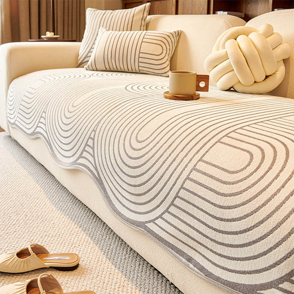 Modern Lines Chenille Artistic Sofa Protector Irregular Couch Cover