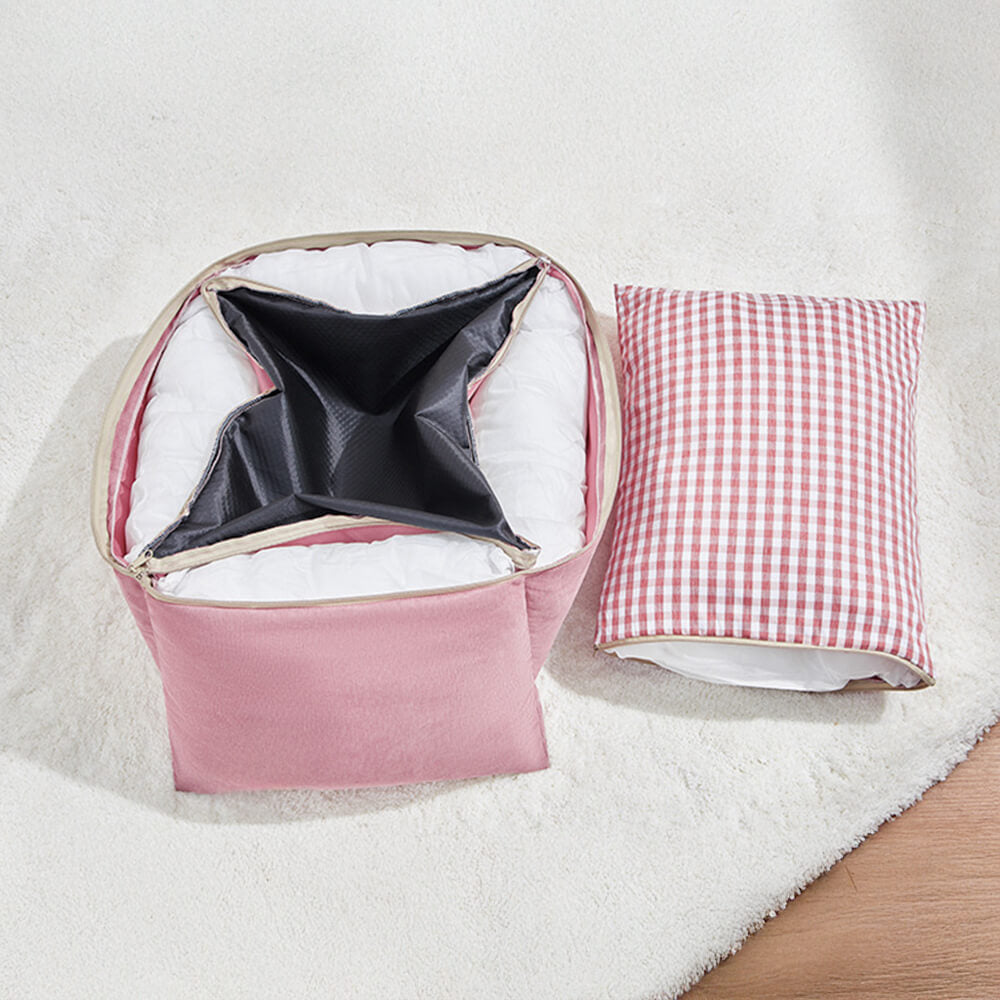 Cama de sofá de perros y gatos con respaldo mejorado con volantes con volantes y gato