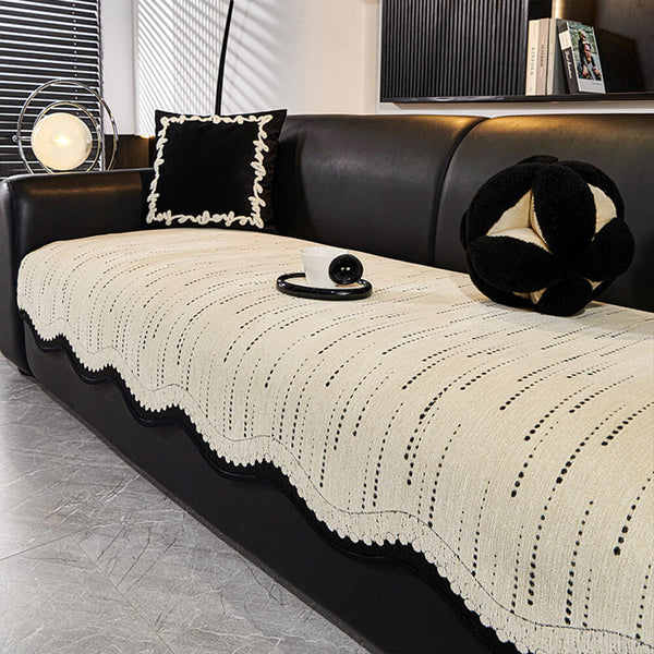 Trendy Chenille Anti-Scratch Elegant Wavy Shaped Couch Cover