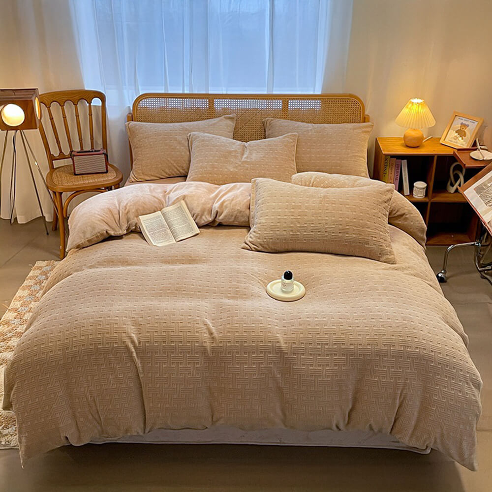 Ensemble de draps chauds en velours de lait ultra-doux à texture tissée