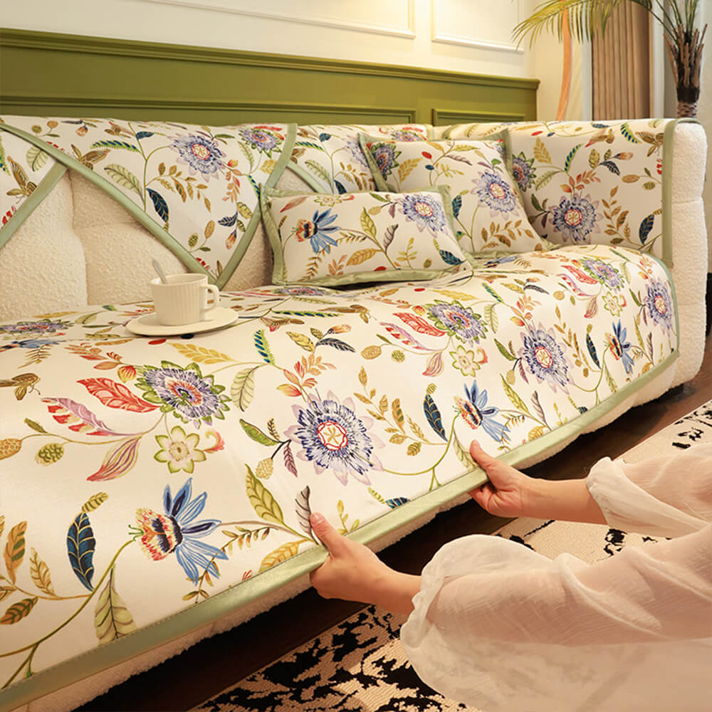 Tapa del sofá de floral pastoral de enfriamiento para todas las estaciones