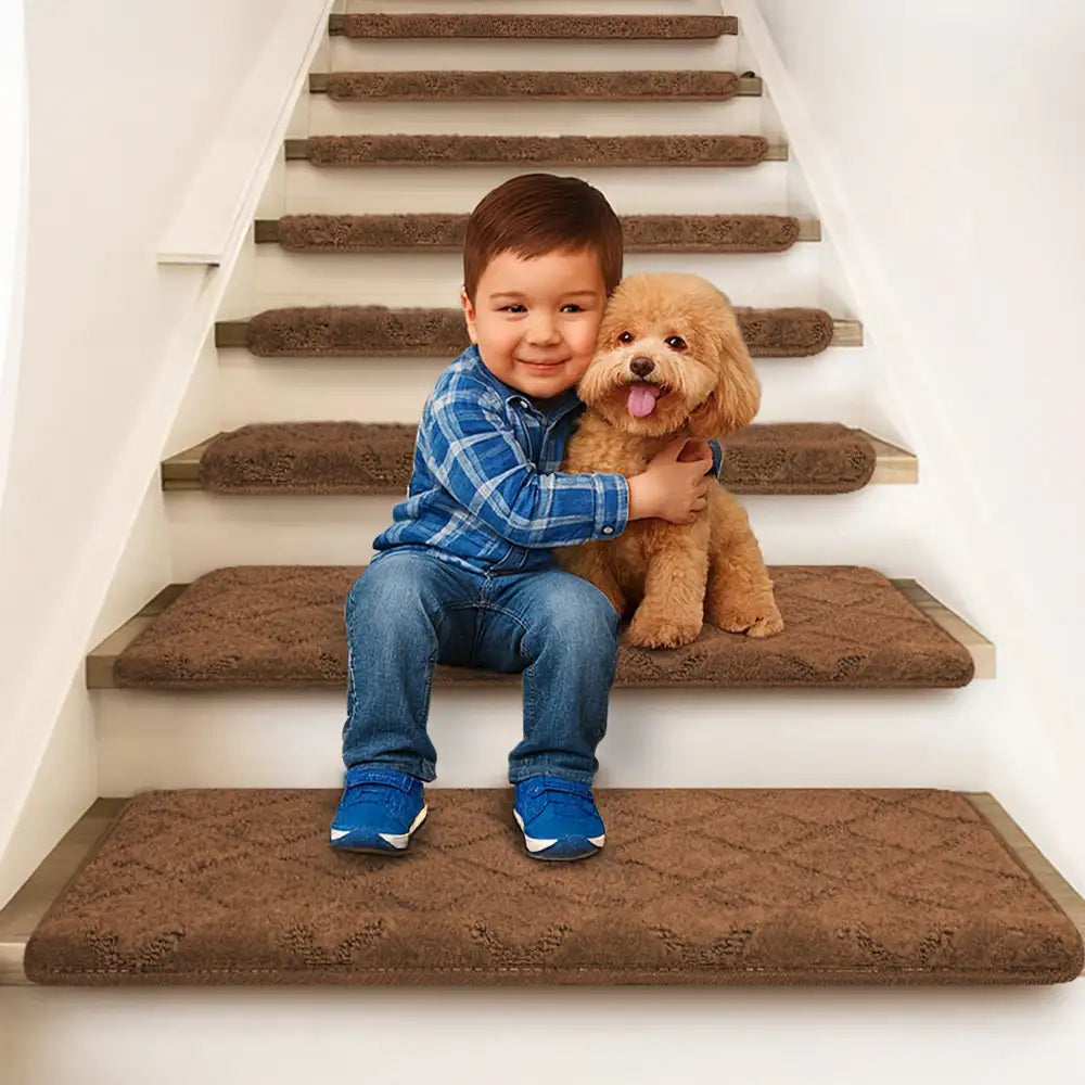 Faux Sisal Diamond Wear-Resistant Stair Protection Bullnose Non Slip Stair Treads