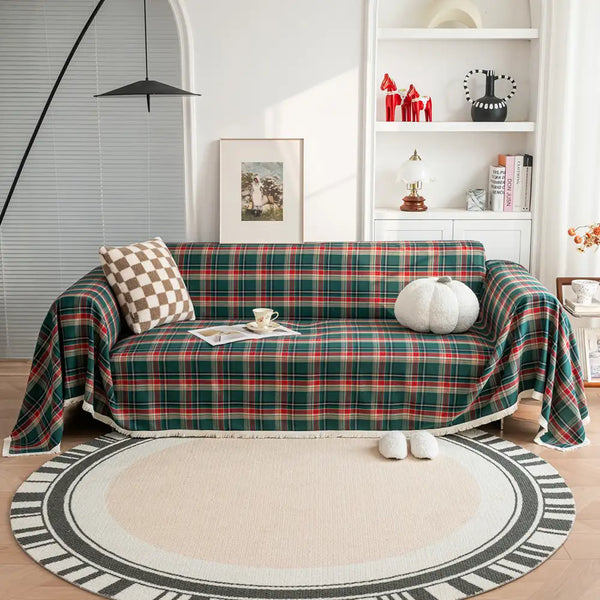 Festive Plaid Color Block Sofa Decoration Couch Cover