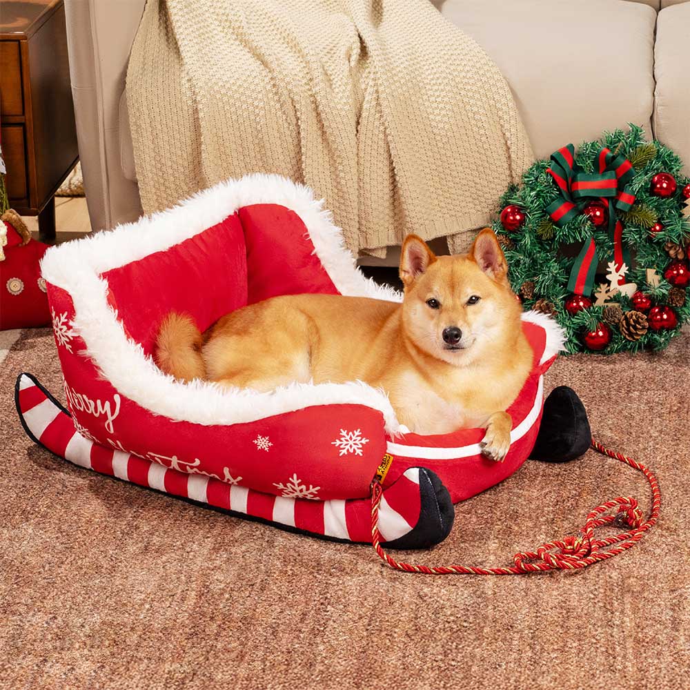 Cama de perros festivo de lujoso - trineo navideño