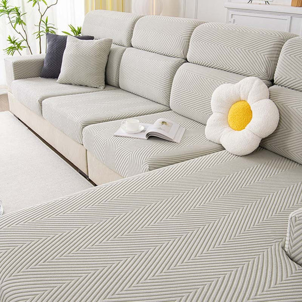 Fully Wrapped Herringbone Couch Cover