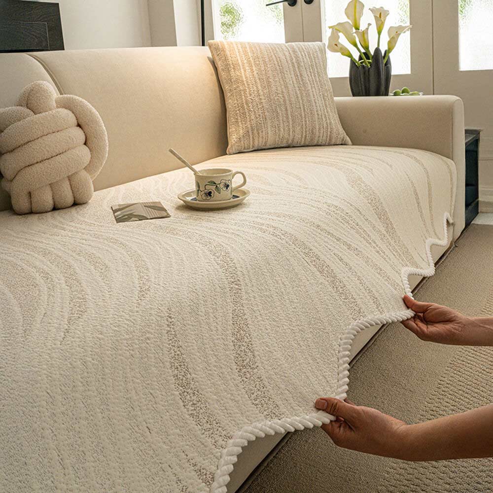 Cool Touch Ice Silk Minimalist Style with Braided Edge Couch Cover