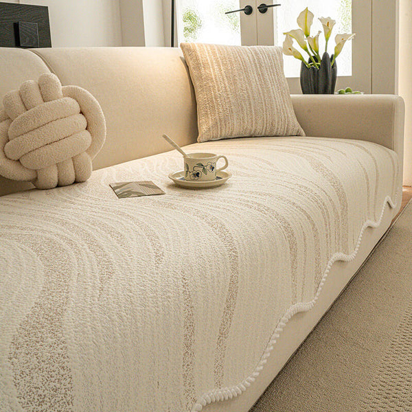 Cool Touch Ice Silk Minimalist Style with Braided Edge Couch Cover
