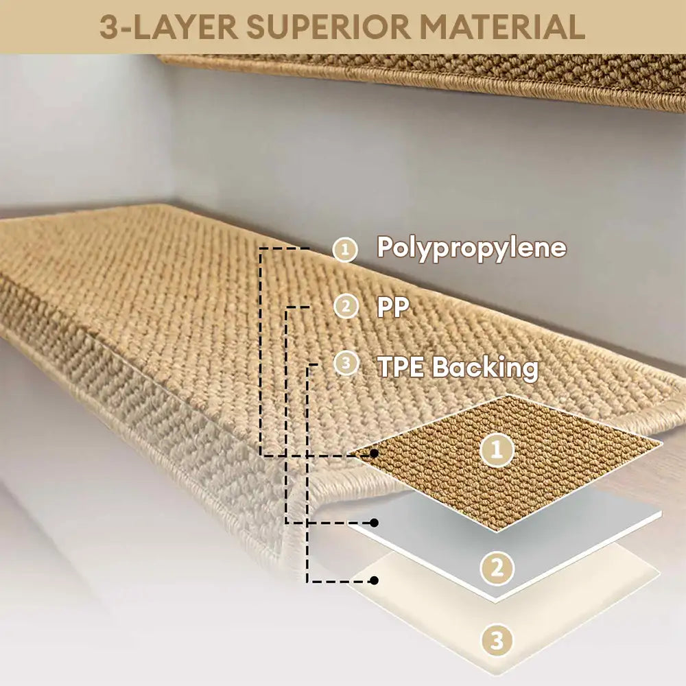 Anti-scratch Faux Sisal Stair Protectors Tape Free Washable Carpet Stair Treads