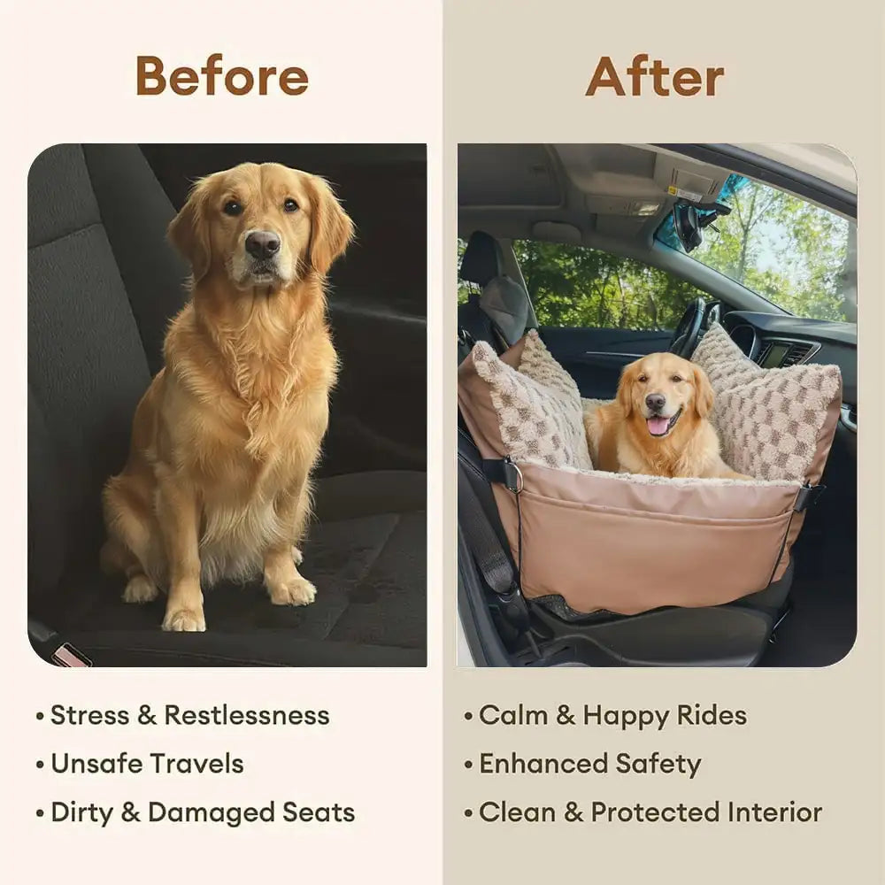 Checkerboard Faux Leather Safety Center Console Pet Car Seat and Carrier 2 in 1