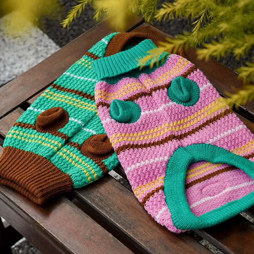 Color Blocked Striped Dachshund Dog Sweater