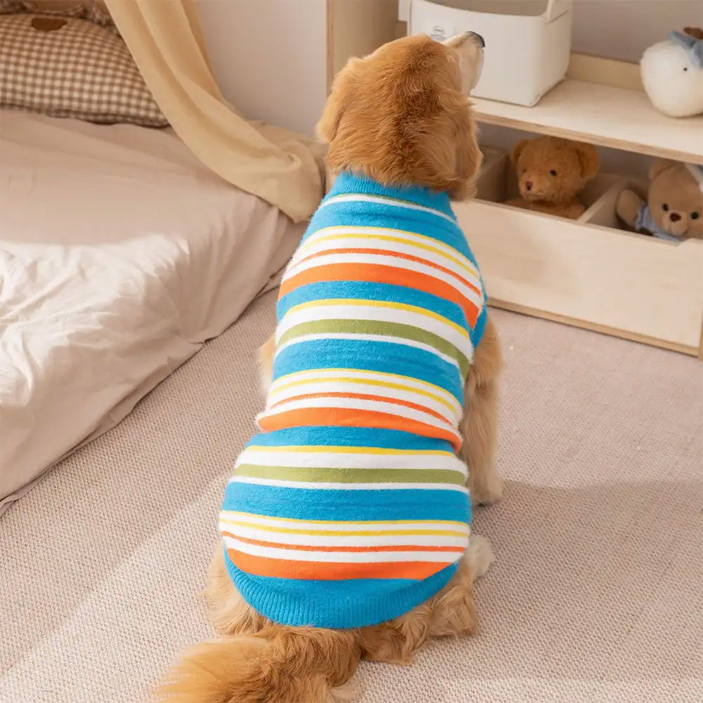 Color Blocked Striped Dog Sweater-Suitable For Large Dogs