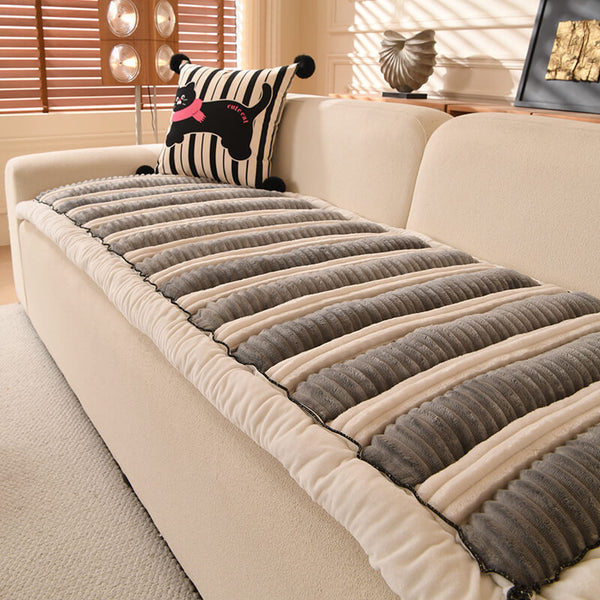 Comfort Plush Thickened Striped Non-Slip Couch Cover