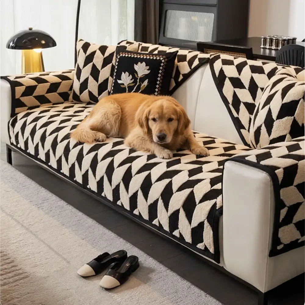 Diamond-Pattern Plush Couch Cover