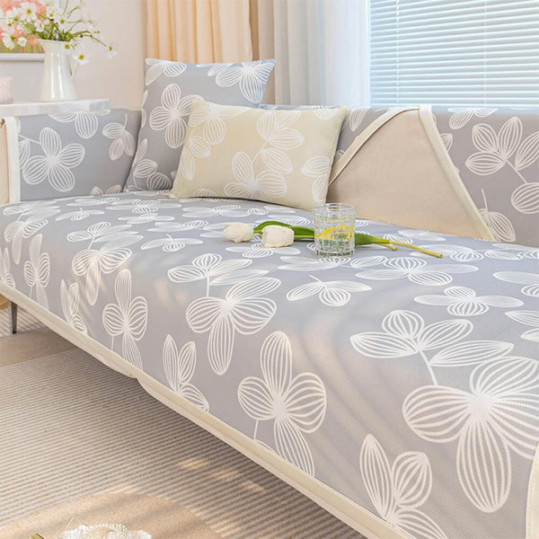 Fresh Floral Ice Silk Cooling Non-Slip Couch Cover