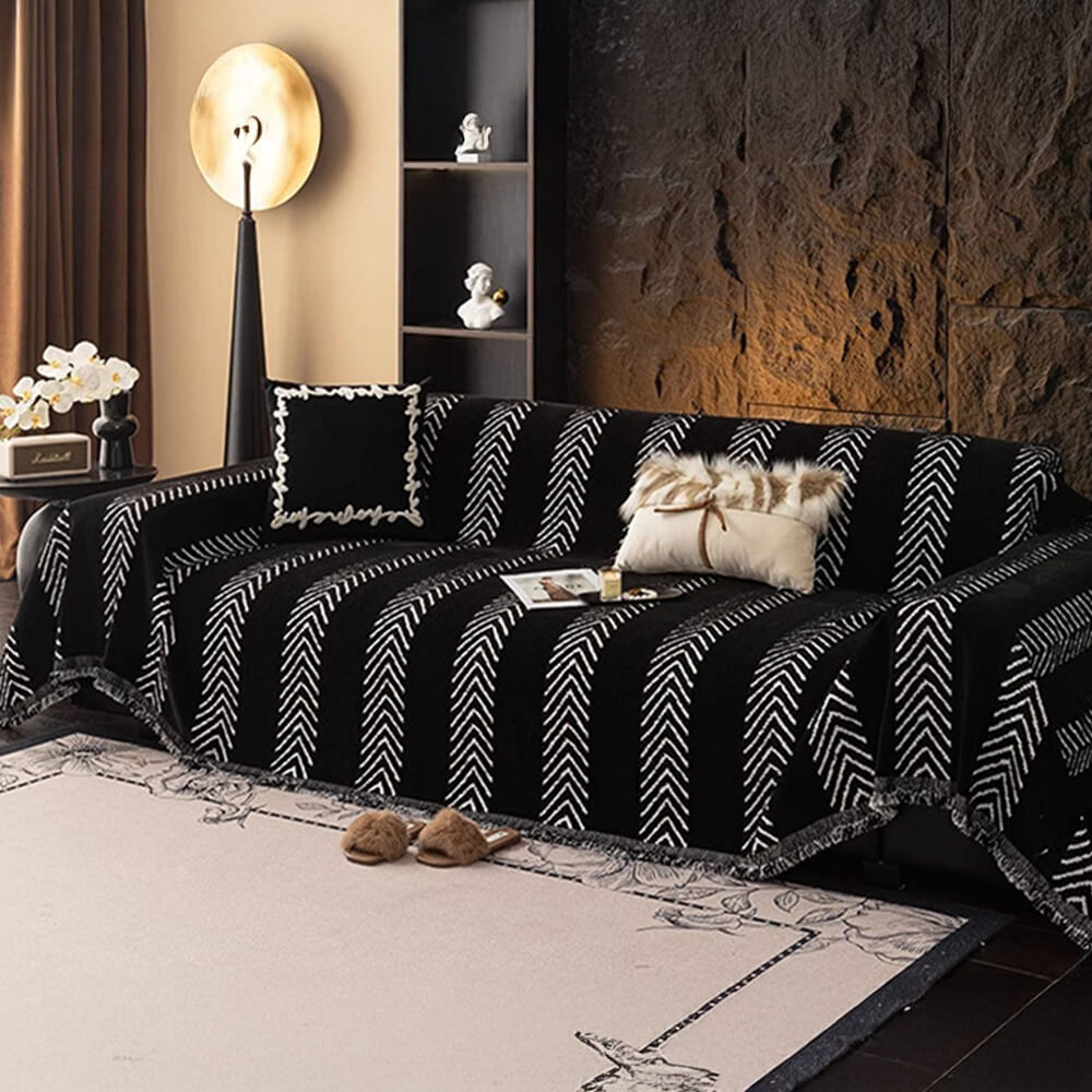 Herringbone Chenille Durable Throw Couch Cover with Seamless Pattern Stitching