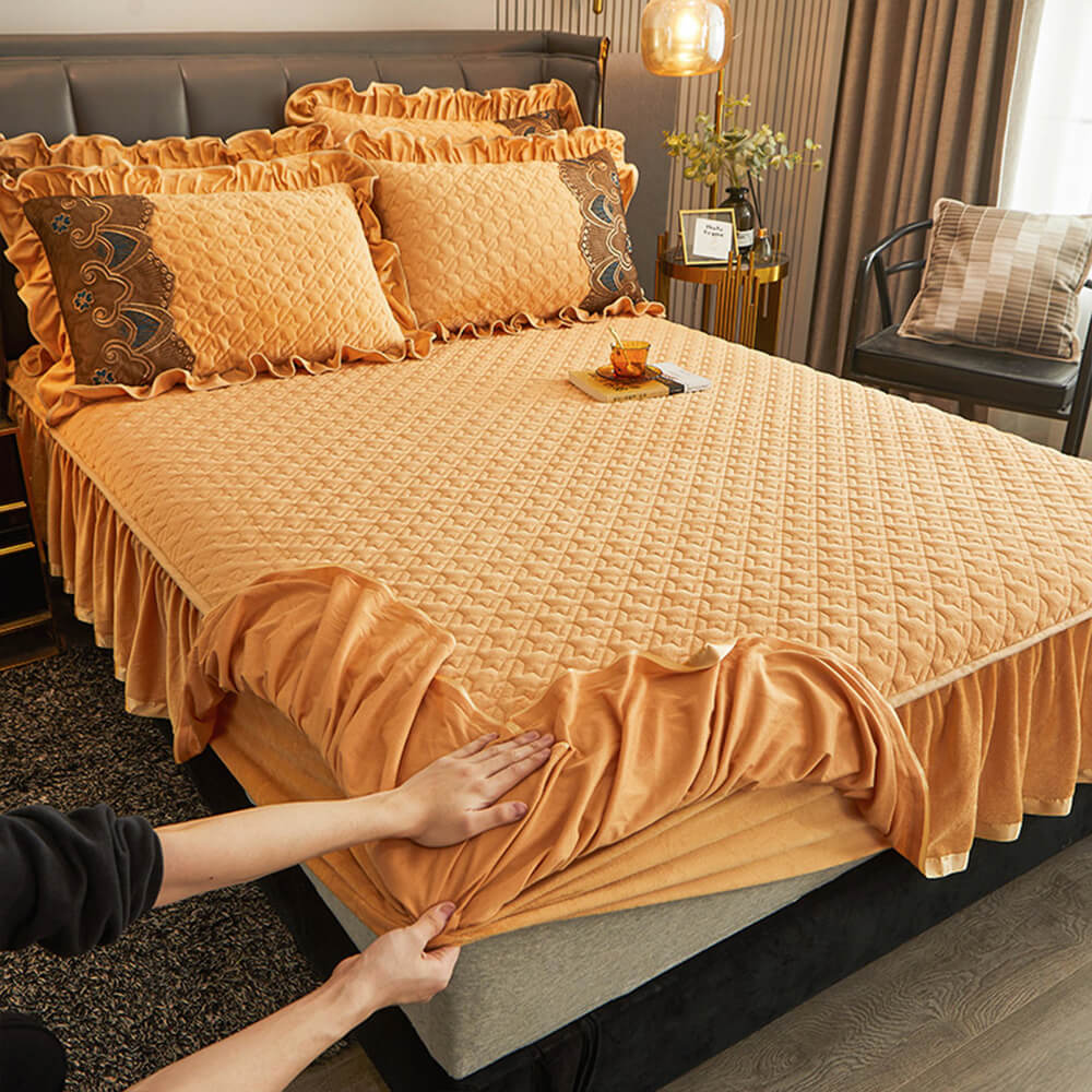 Luxurious Crystal Velvet Borded Borded Bylip Sede Waret Russ con falda de cama