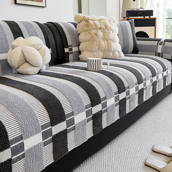 Mid-Century Modern Chenille Scratch-Resistant Furniture Protection Non-Slip Couch Cover
