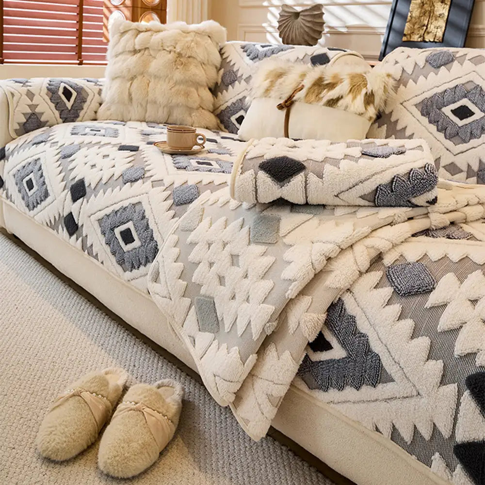 Chenille Art Corrugated Breatable No-Slip Couch Cover Coach