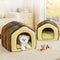 Plaid Retro Cozy Cave-Style Warm Deep Sleeping Dog & Cat Bed - Retro House