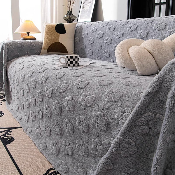 Plush Paw-Patterned Soft Sofa Protector Throw Couch Cover