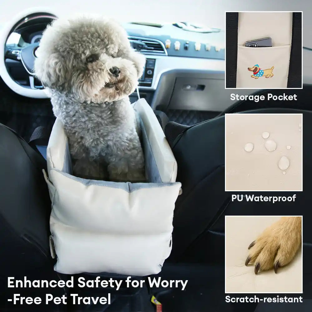 Portable Travel Faux Leather Waterproof Center Console Pet Car Seat