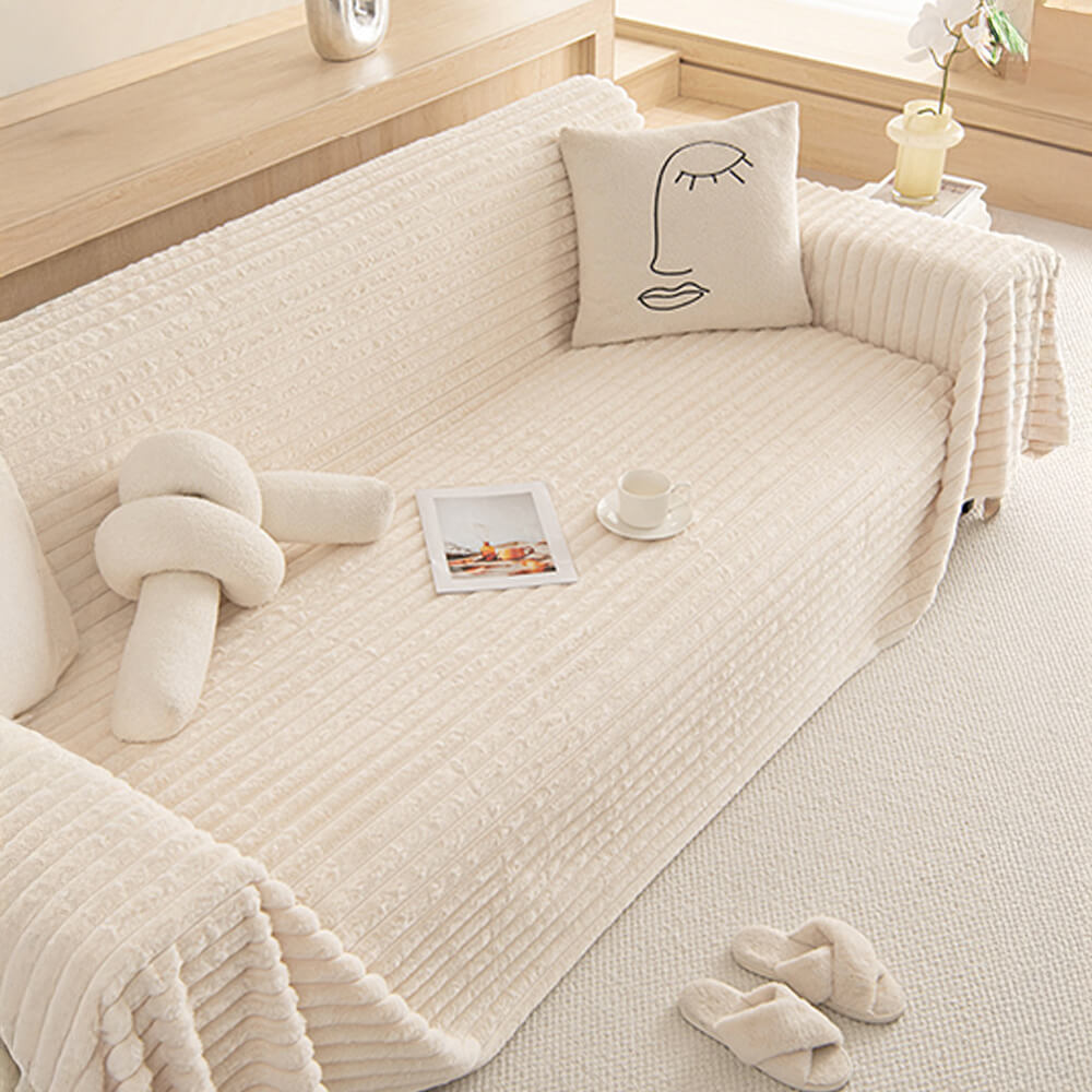 Cubierta de sofá de una pieza multi -funcional de piel de conejo sin conejo rayado