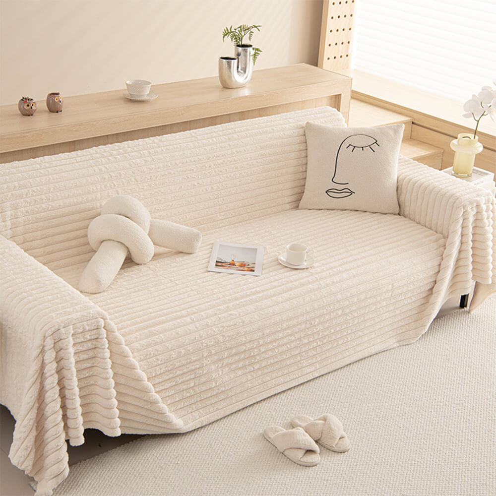 Cubierta de sofá de una pieza multi -funcional de piel de conejo sin conejo rayado