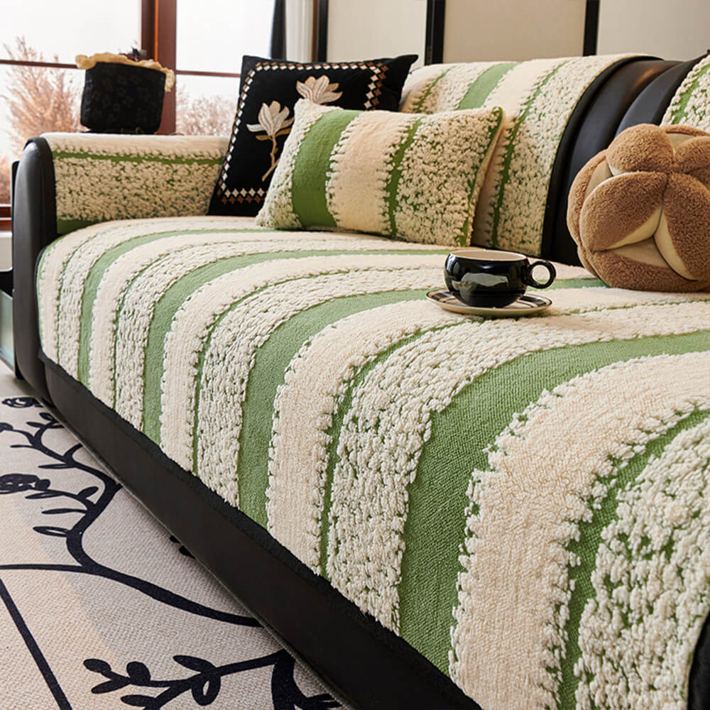 Cubierta de cojín engrosado de chenille de peluche rayado