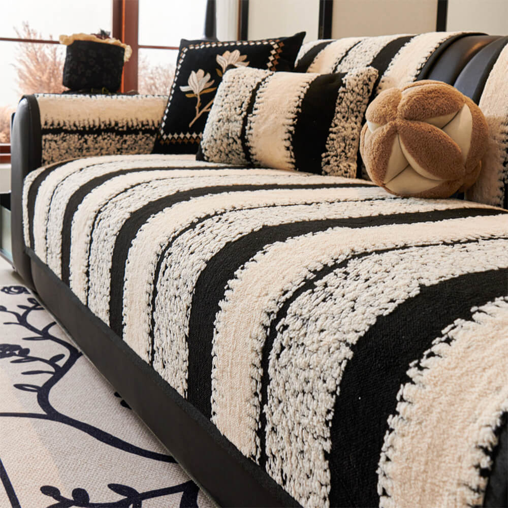 Cubierta de cojín engrosado de chenille de peluche rayado