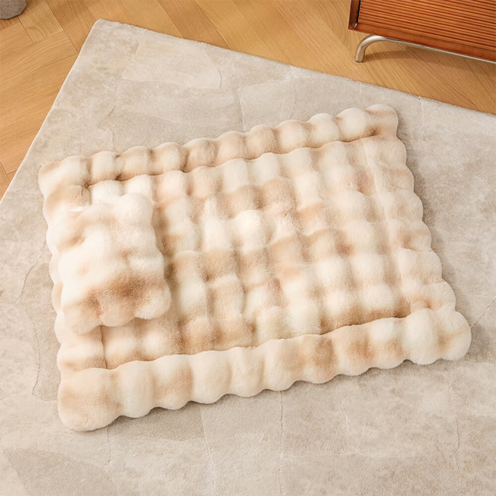 Ultraweiche Hunde- und Katzenmatte aus Kunstkaninchenfell mit Wellenmuster und Haustierkissen