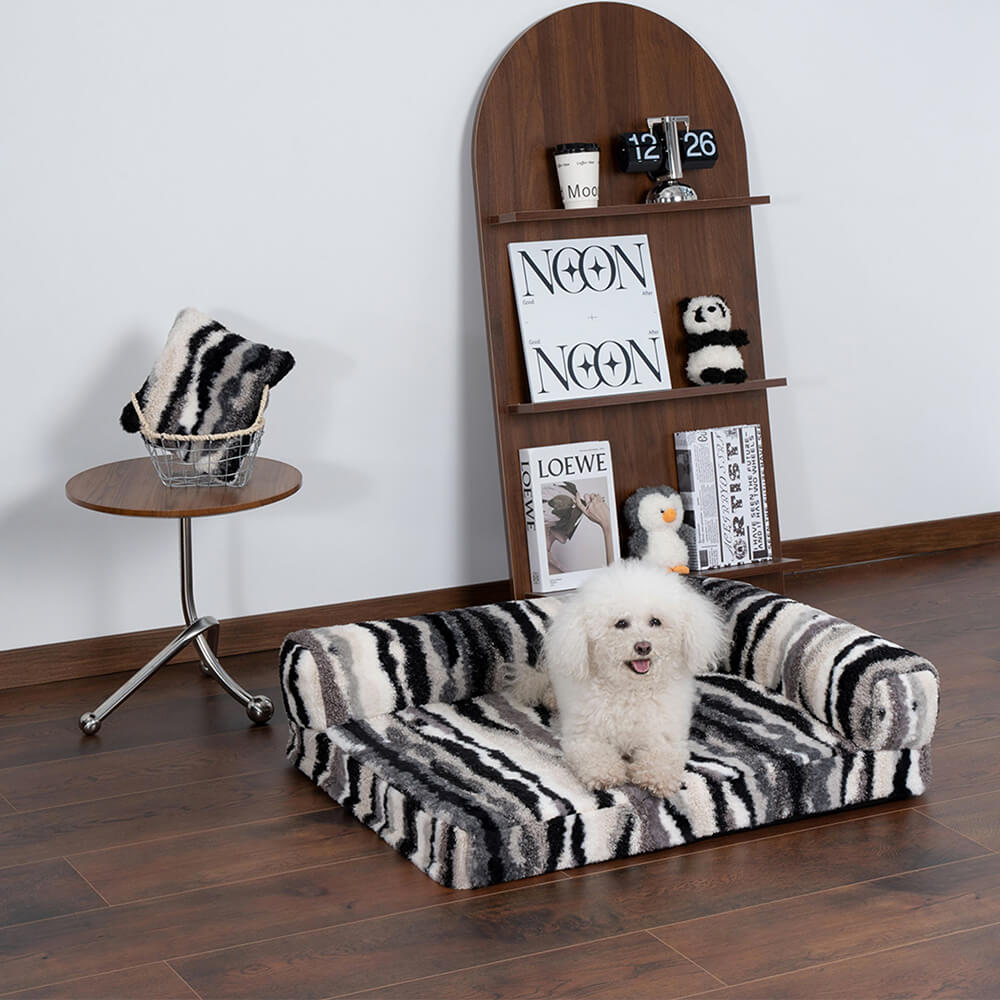 Grand lit orthopédique amovible et lavable pour chien et chat, motif zèbre