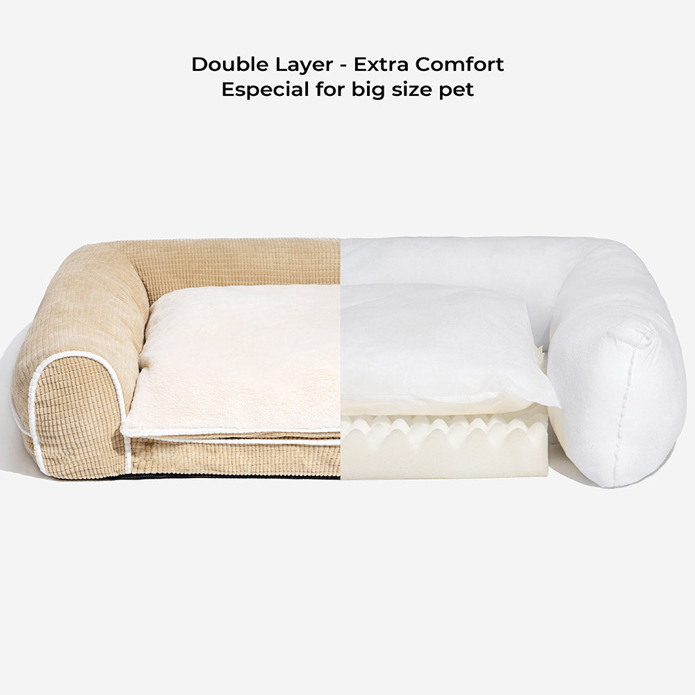 Canapé-lit orthopédique double couche pour chien en flanelle de luxe