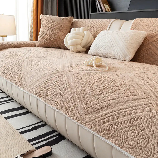 All Season Nordic Style Carved Plush Decorative Non-Slip Couch Cover