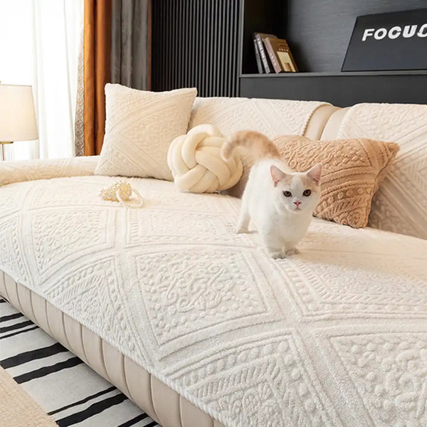 All Season Nordic Style Carved Plush Decorative Non-Slip Couch Cover