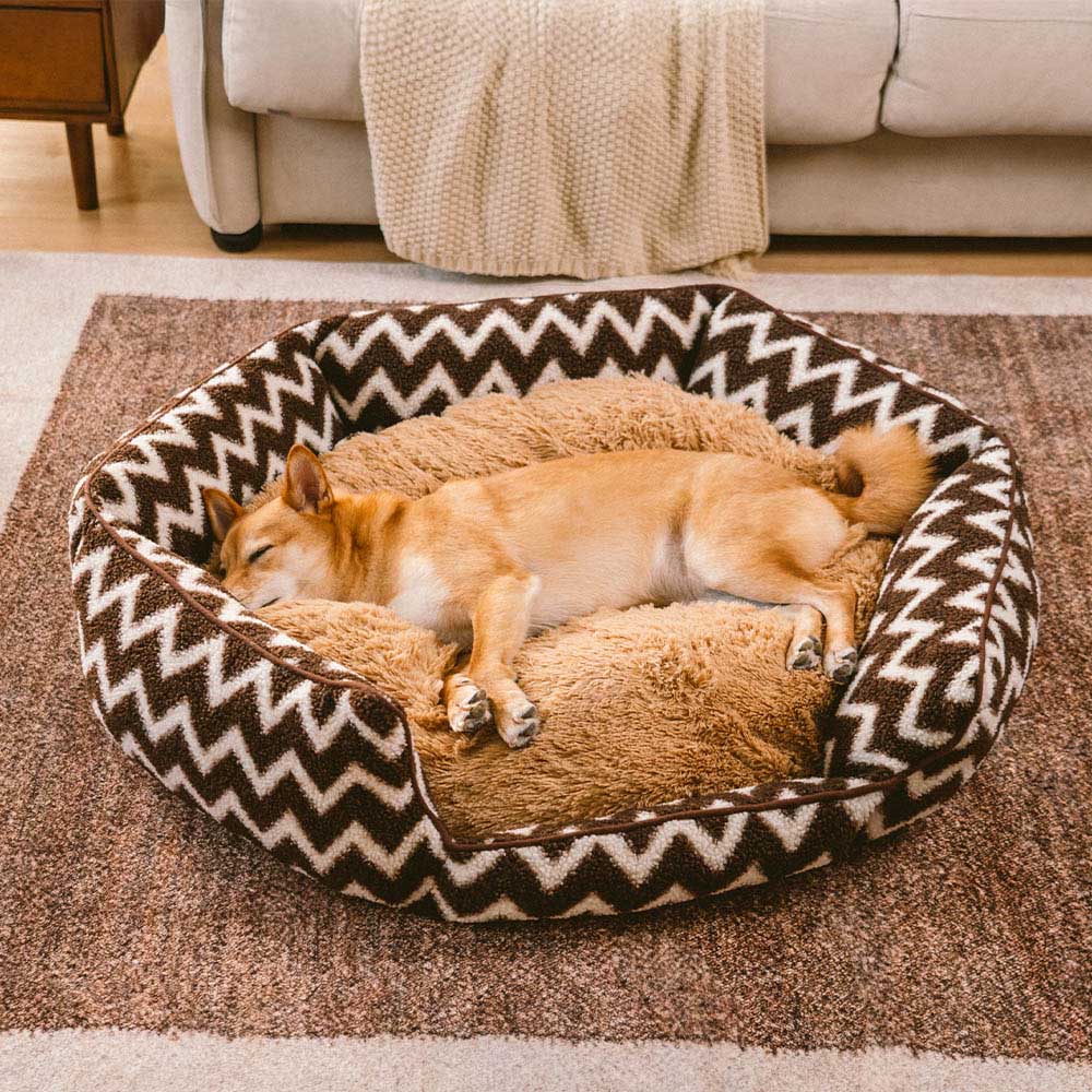 Retirada de felpa Chevron Dog Bed-the Warm Hugger