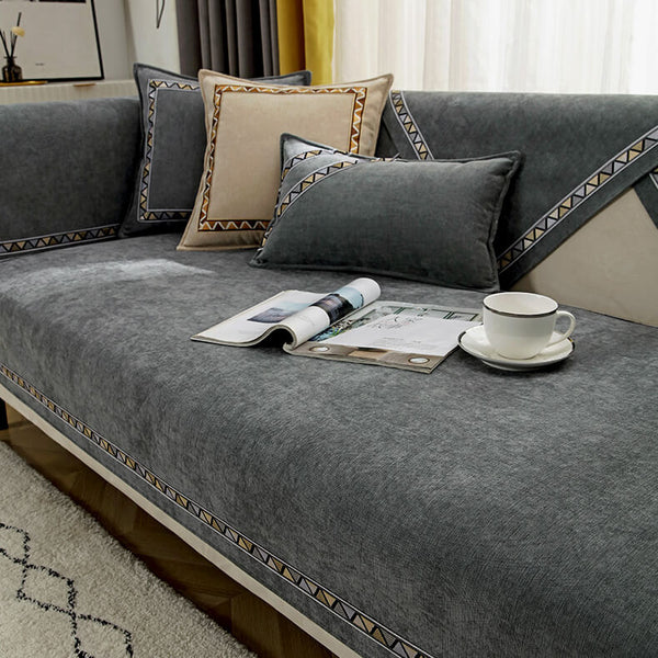Decoración geométrica sólida <tc>Color</tc> Funda de sofá cómoda y antideslizante de chenilla