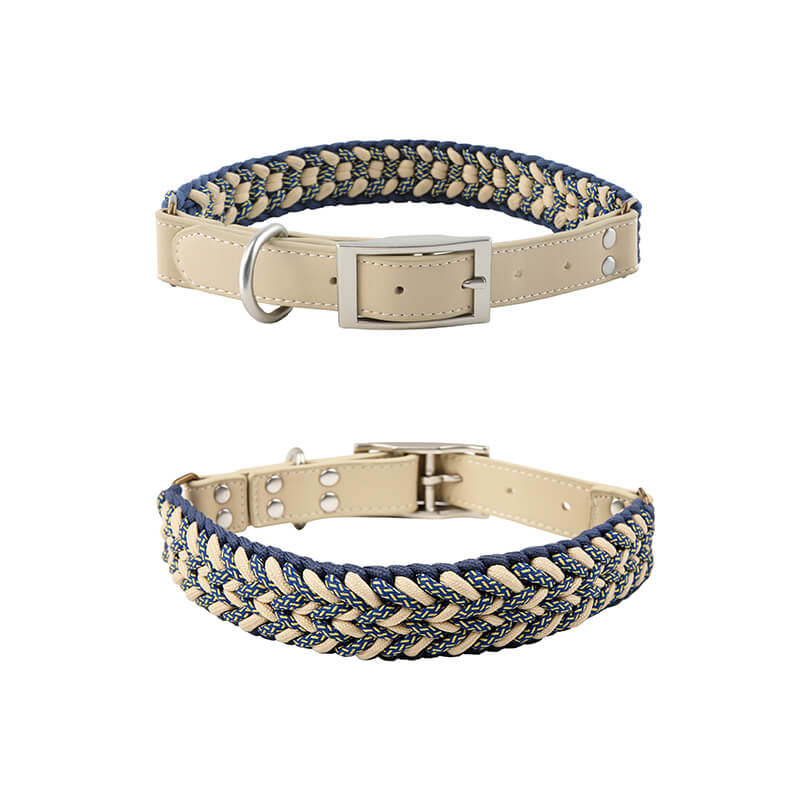 Collar de perros anti-Pull de cuero tejido a mano y set de correa