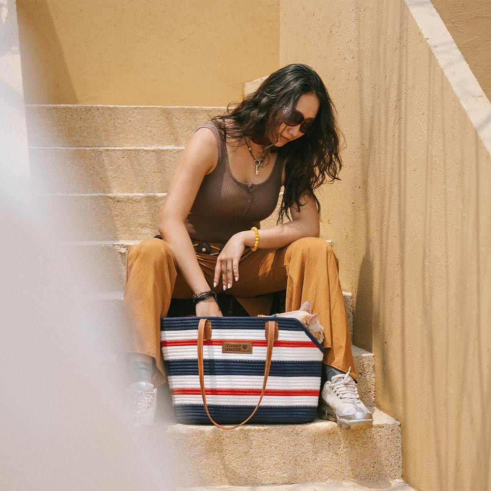 Bolsa de playa de algodón ligero de algodón liviano hecho a mano- Vacaciones de verano