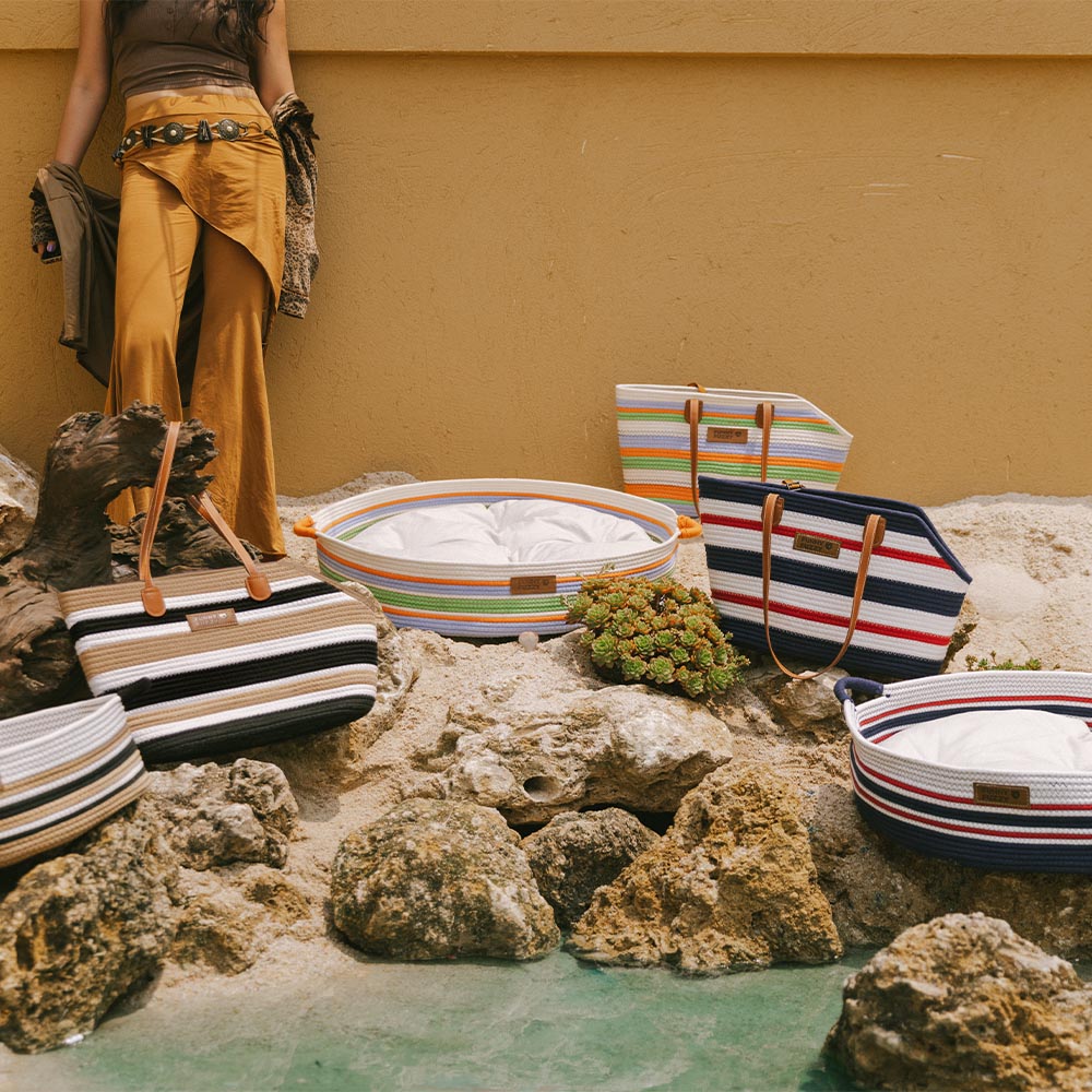 Bolsa de playa de algodón ligero de algodón liviano hecho a mano- Vacaciones de verano