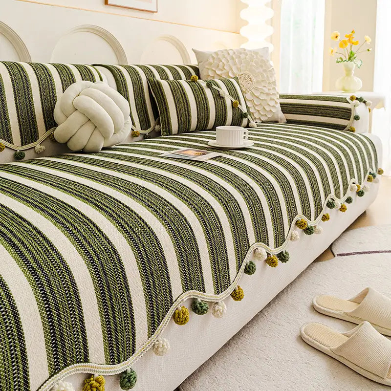 Irregular Contrast Color Chenille Skin-Friendly Non-Slip Sofa Protective Couch Cover