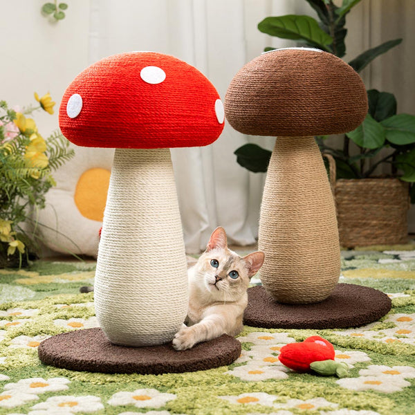 Handcrafted Mushroom-Shaped Natural Sisal Scratching Post for Large Cats