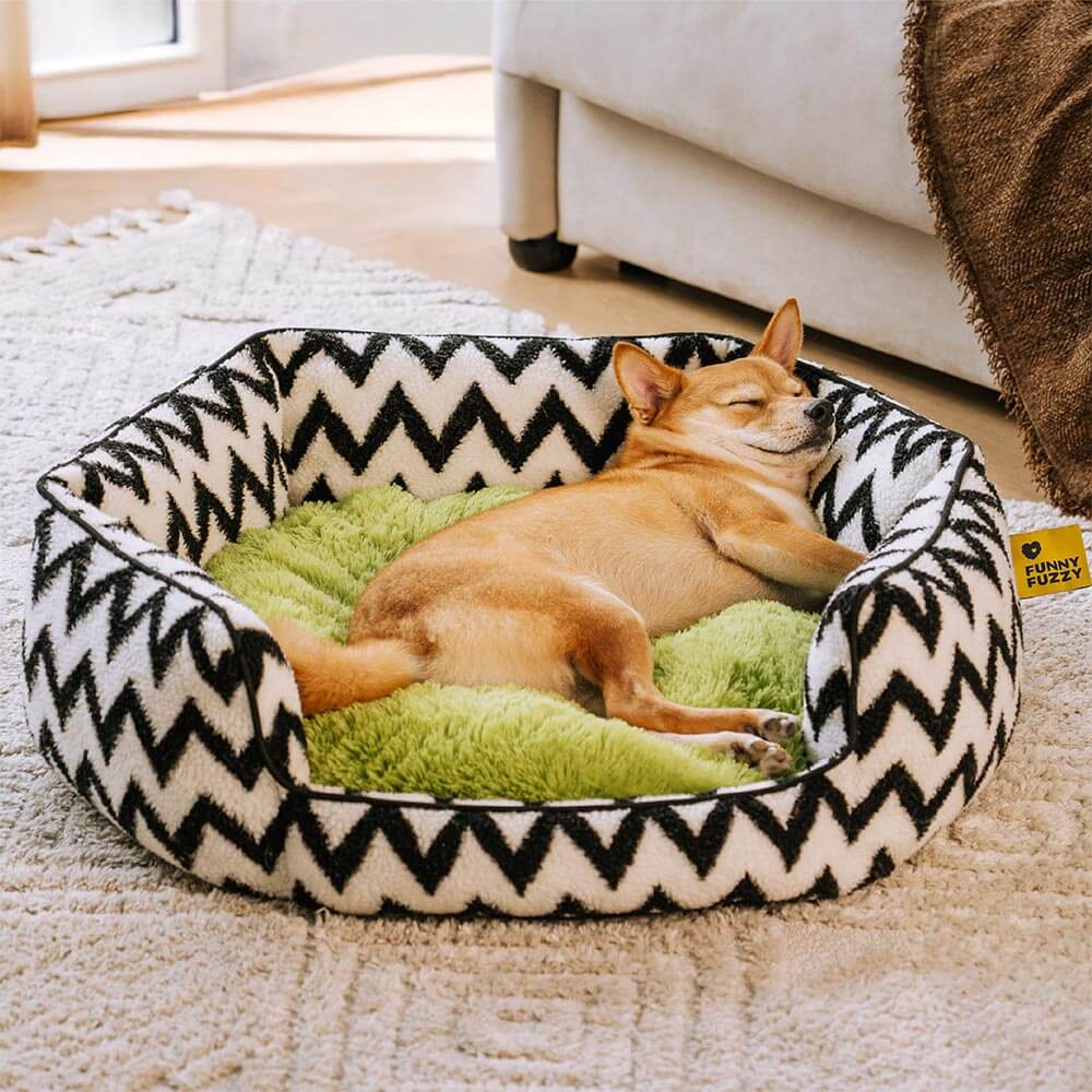 Retirada de felpa Chevron Dog Bed-the Warm Hugger