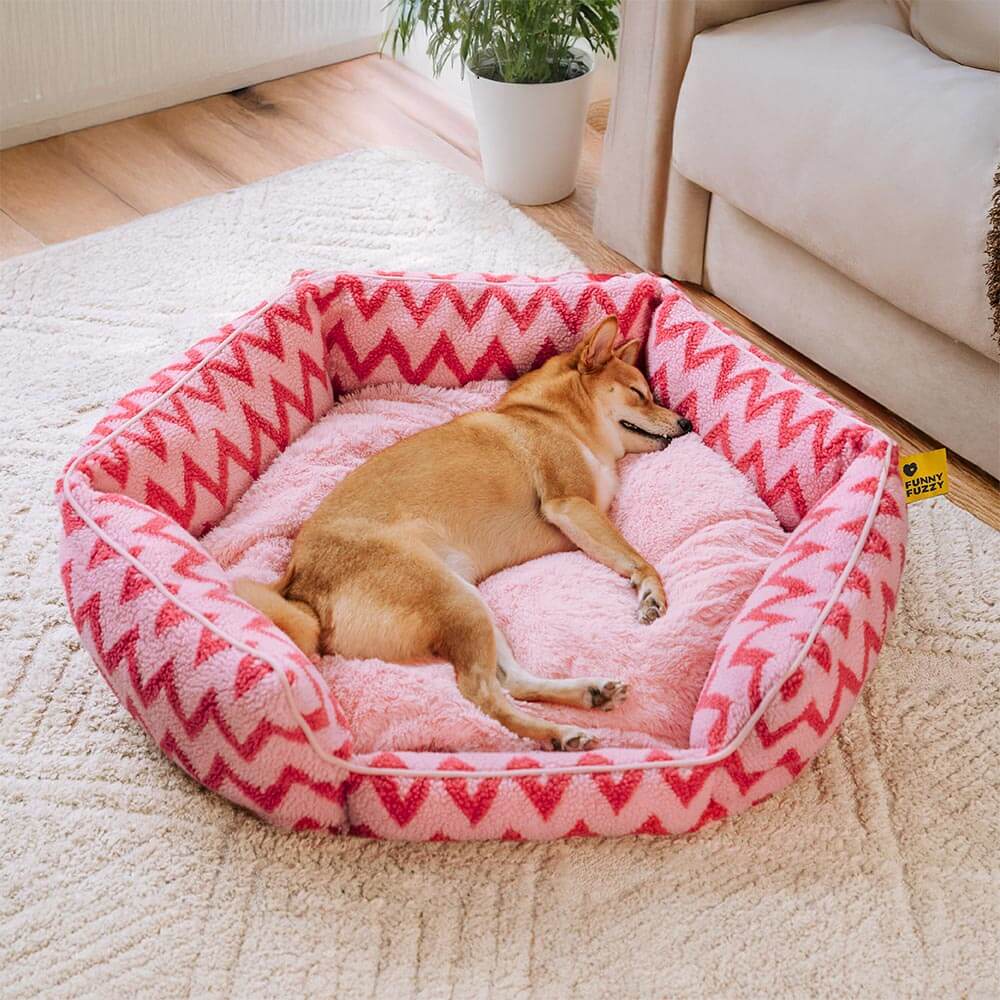 Retirada de felpa Chevron Dog Bed-the Warm Hugger