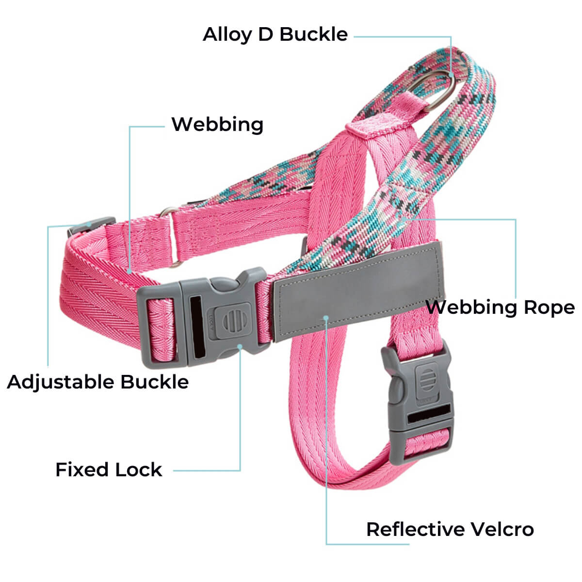 Reflective Buffer Anti Pull Large Dog Harness For Trunk
