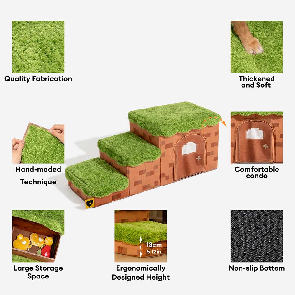 Escaleras de mascotas plegadas de píxeles retro con almacenamiento - Bloody Pawgame