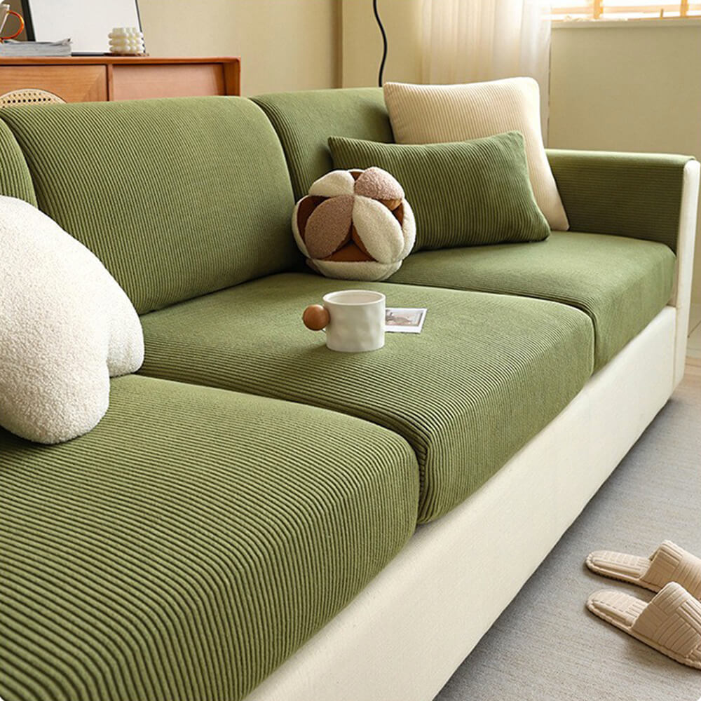 Corton de cuerda de franja vertical anti-scratch estirado cubierta de sofá de cubierta completa