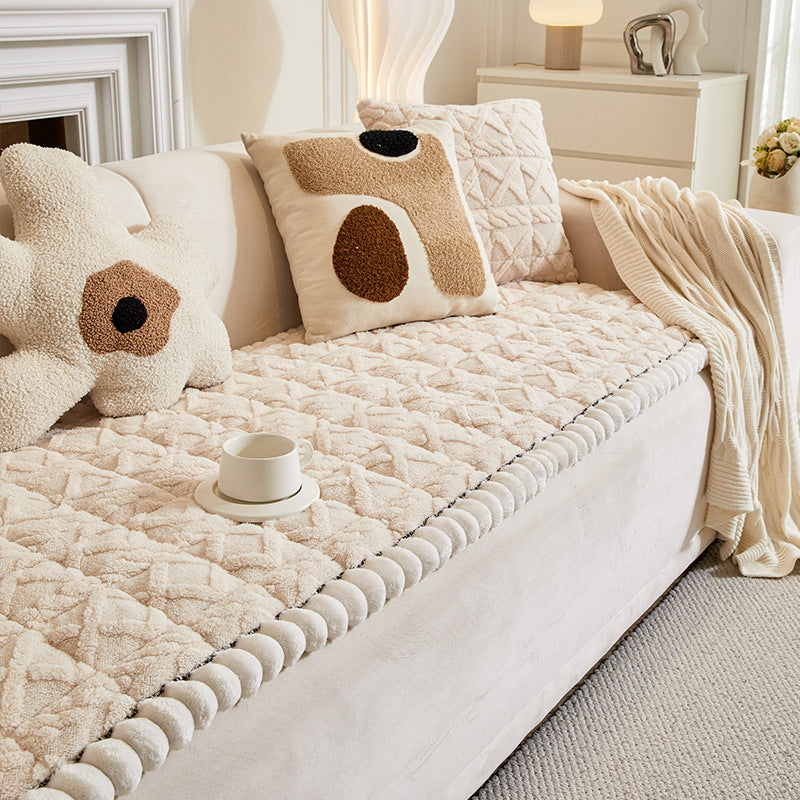 Soft Plush Plaid Square Furniture Protector Anti-Slip Couch Cover