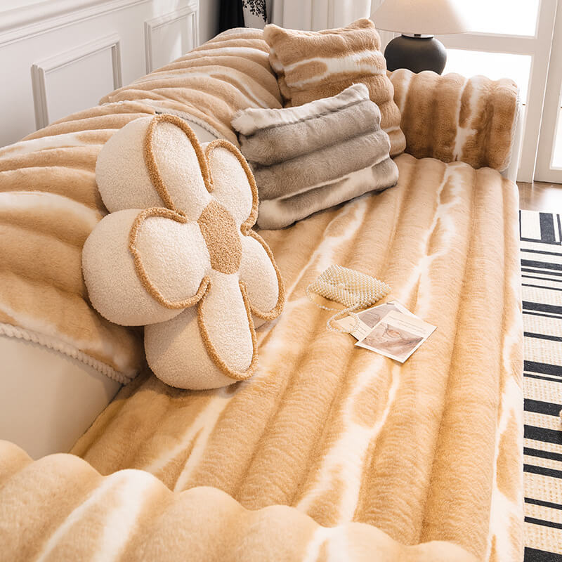 Housse de canapé en peluche à rayures de couleurs dégradées, tendance et belle