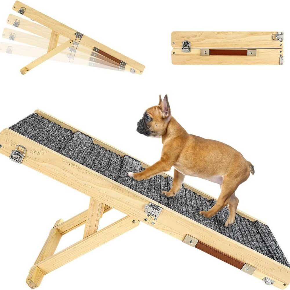 Wooden Dog Ramp 4 Levels Height Adjustable Foldable Dog Stairs
